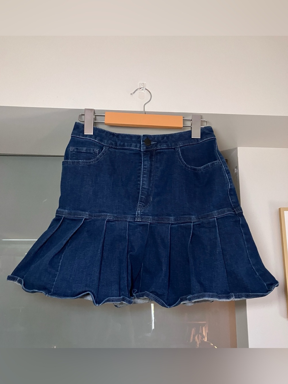 Hollister Ultra High Rise  Denim Pleated Mini Skirt